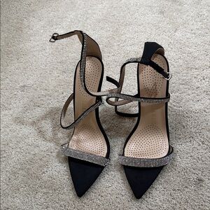 Azalea Wang Elegant Black Strappy Crystal Heels US 7.5